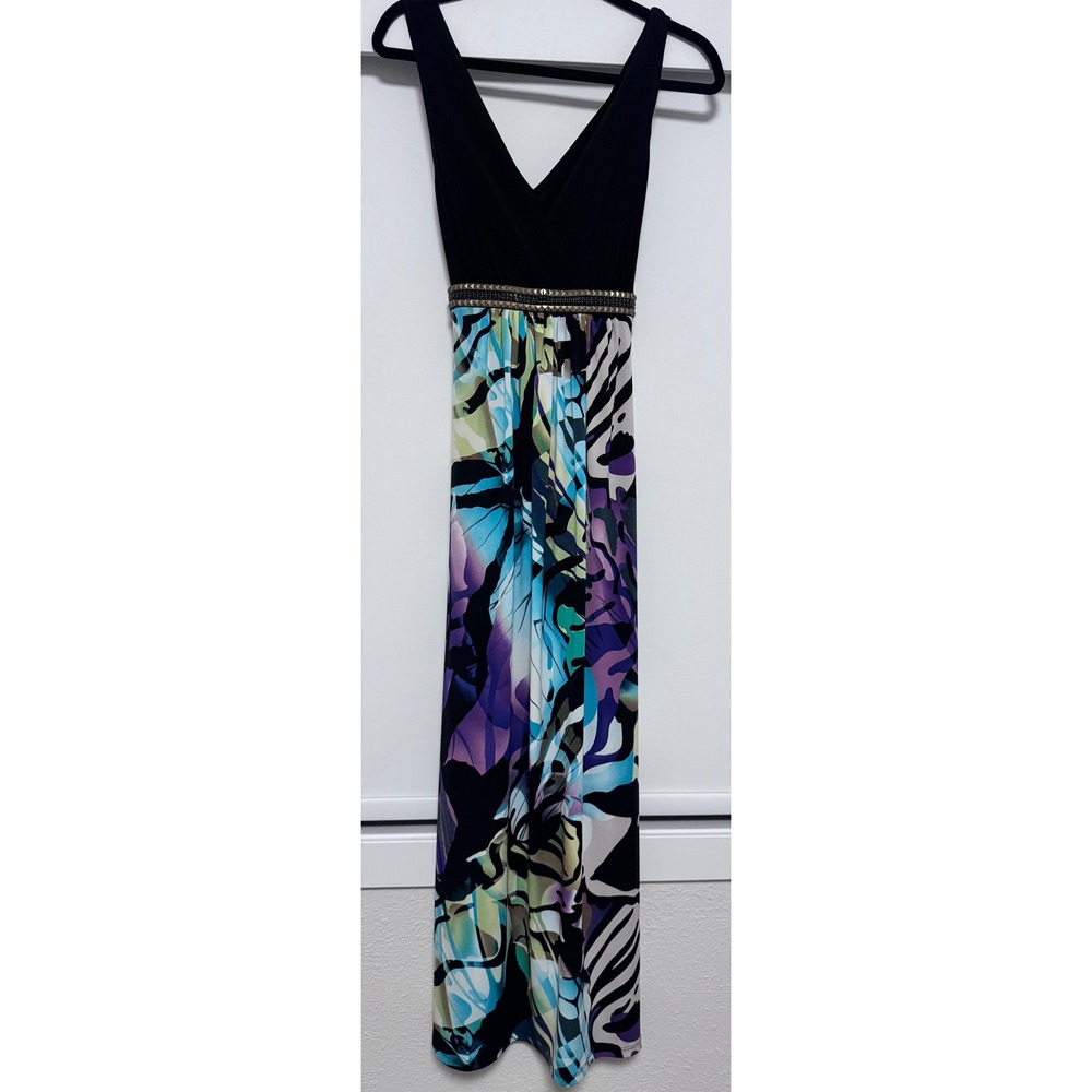 Roz & Ali Womens Studded Empire Waist Print Maxi Dress Black Multi 8 whimsygoth